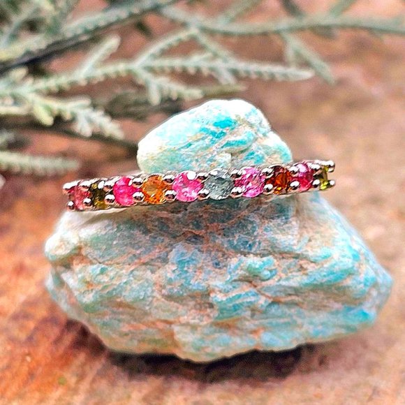 Beautiful Nature Tourmaline Gemstones Mixed Colors Adjustable Ring - Picture 1 of 10